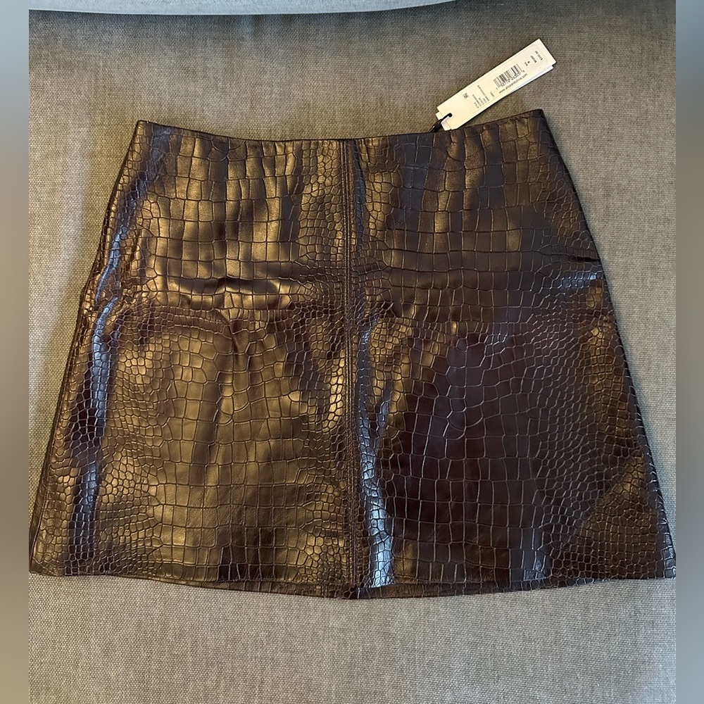 Alice & Olivia Brown Leather Mini Skirt